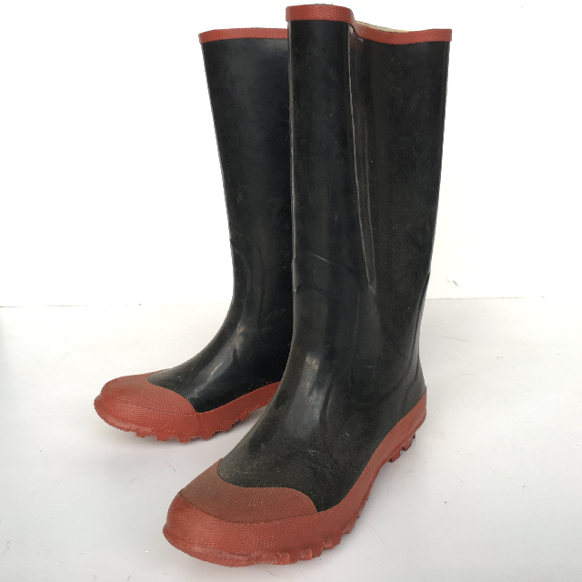 BOOTS, Gumboots Black Brown Trim